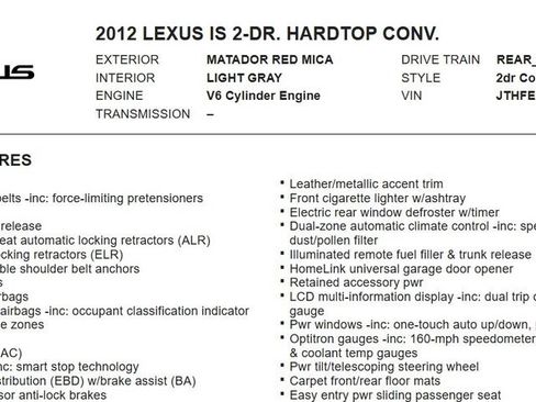 Used 2012 Lexus IS 350C w/ Luxury Pkg RWD image 17