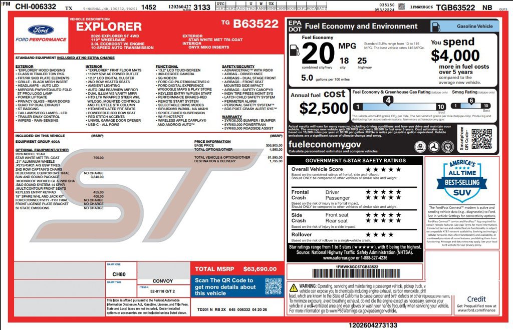 Used 2026 Ford Explorer ST w/ Sun And Sound Package AWD/4WD image 2