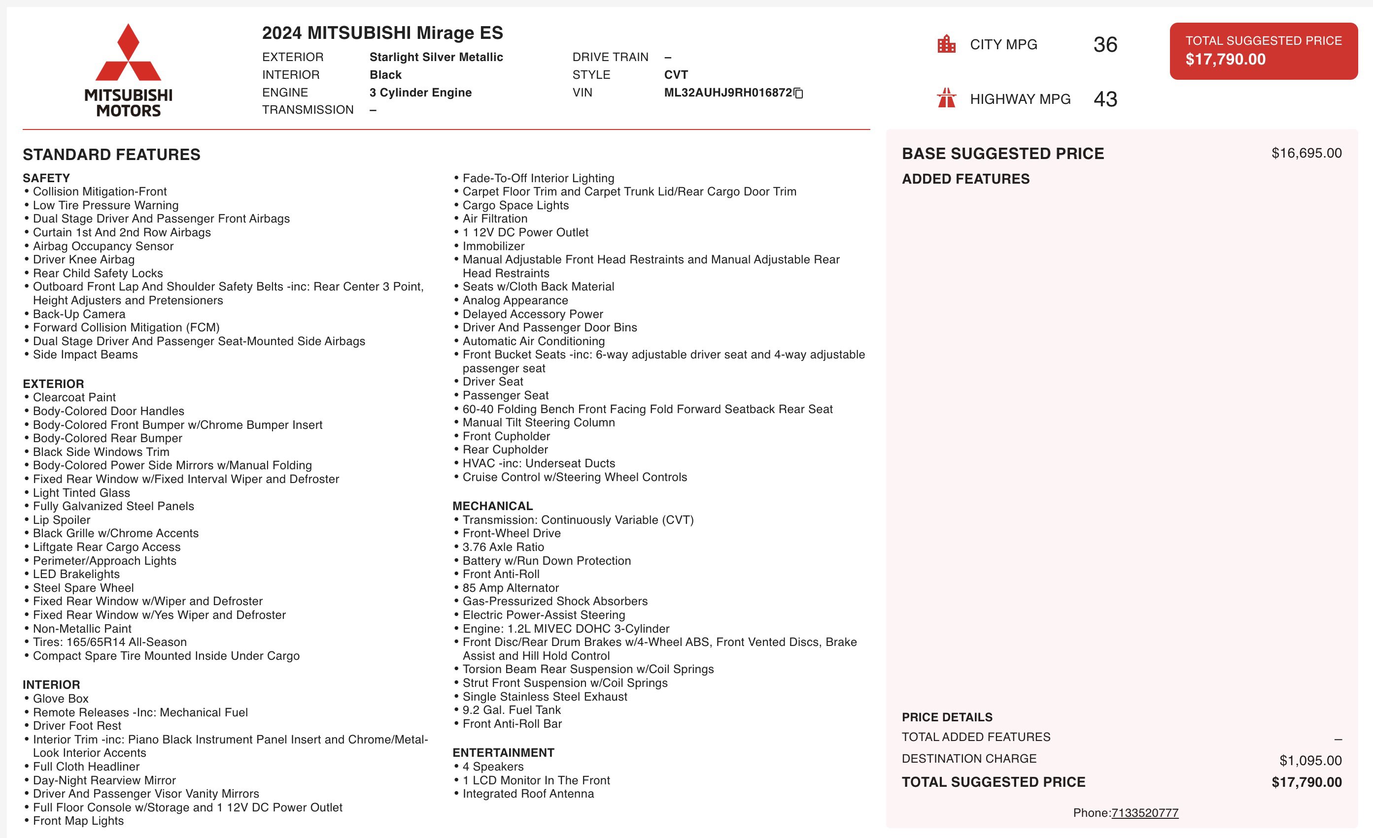 Used 2024 Mitsubishi Mirage ES FWD image 5