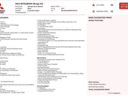 Used 2024 Mitsubishi Mirage ES FWD image 5