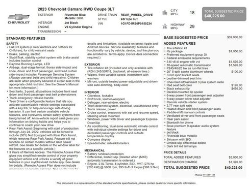 Used 2023 Chevrolet Camaro LT w/ RS Package RWD image 32