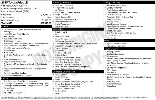 Certified 2025 Toyota Prius LE FWD image 3