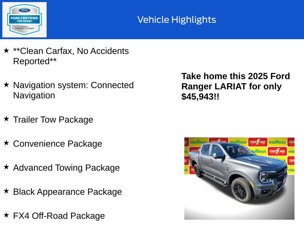 Certified 2025 Ford Ranger Lariat w/ FX4 Off-Road Package AWD/4WD image 18