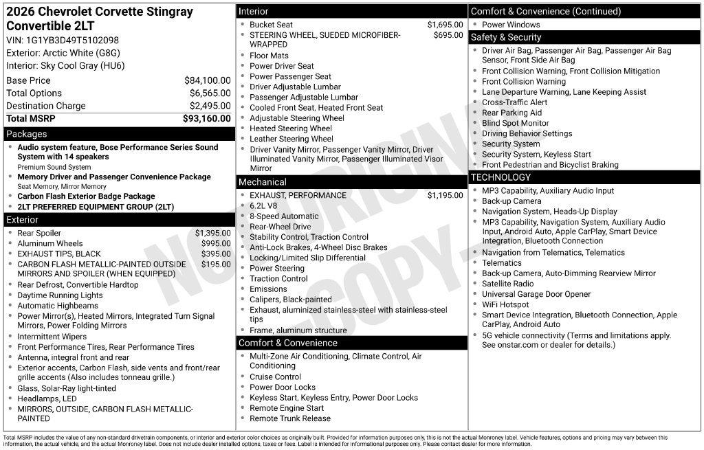 Used 2026 Chevrolet Corvette Stingray Preferred Conv w/ 2LT RWD image 25