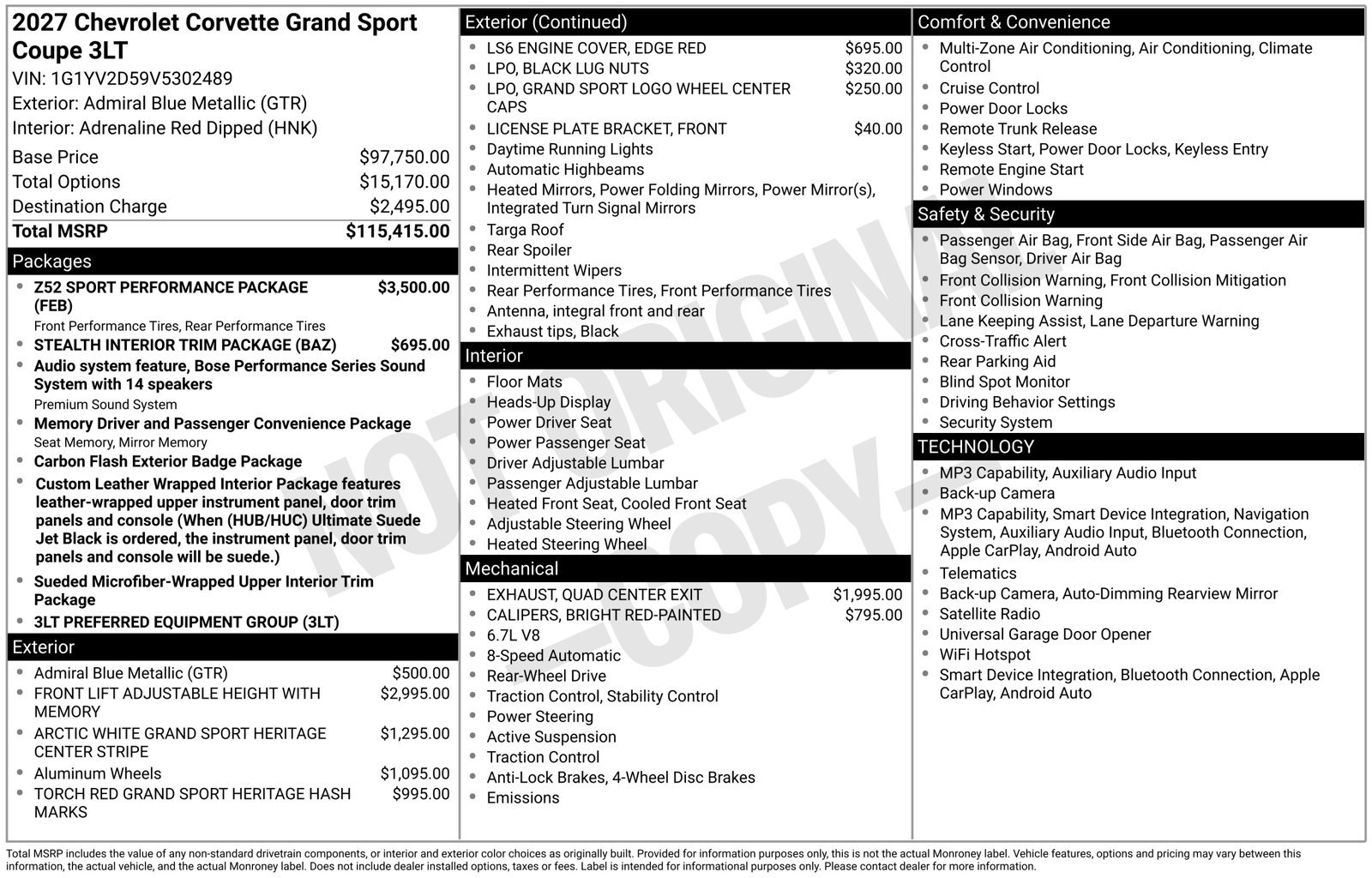 New 2027 Chevrolet Corvette Grand Sport w/ Z52 Sport Performance Package RWD image 7