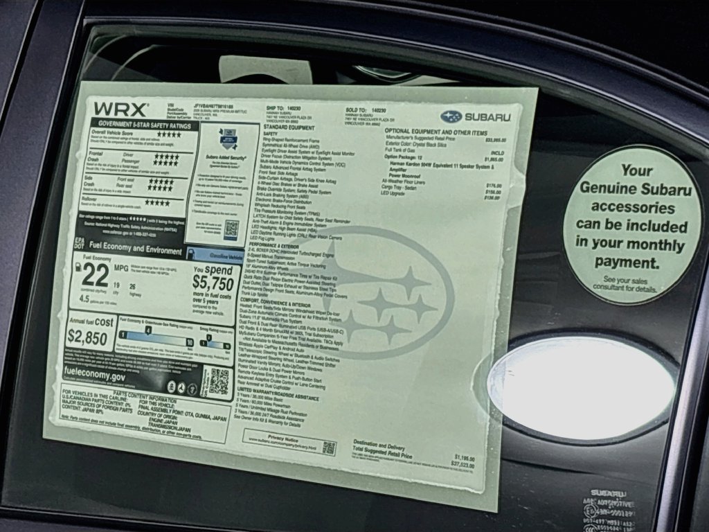 New 2026 Subaru WRX Premium AWD/4WD image 24