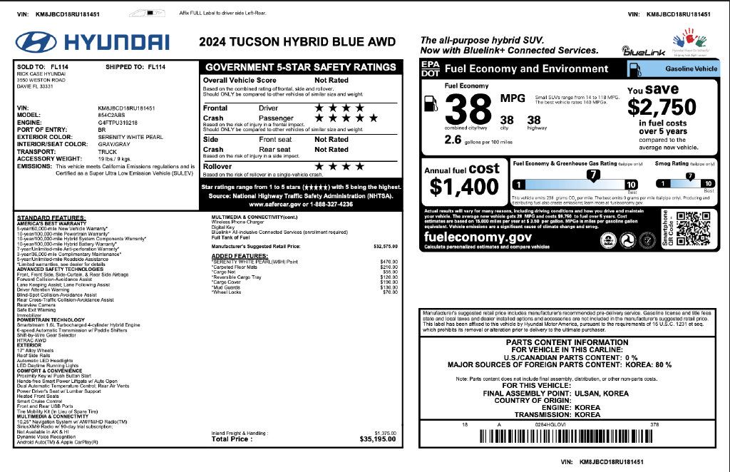 Certified 2024 Hyundai Tucson Blue AWD/4WD image 3