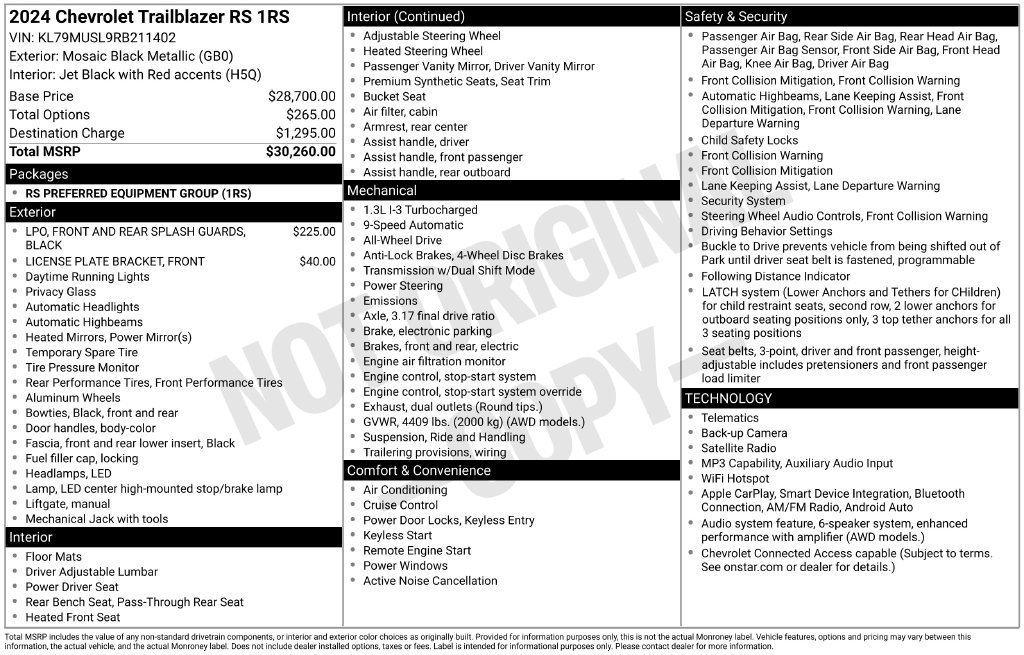 Used 2024 Chevrolet TrailBlazer RS AWD/4WD image 2