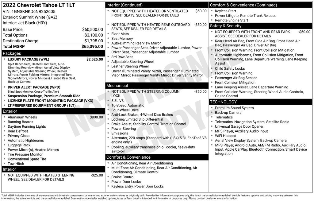 Used 2022 Chevrolet Tahoe LT w/ Luxury Package AWD/4WD image 32