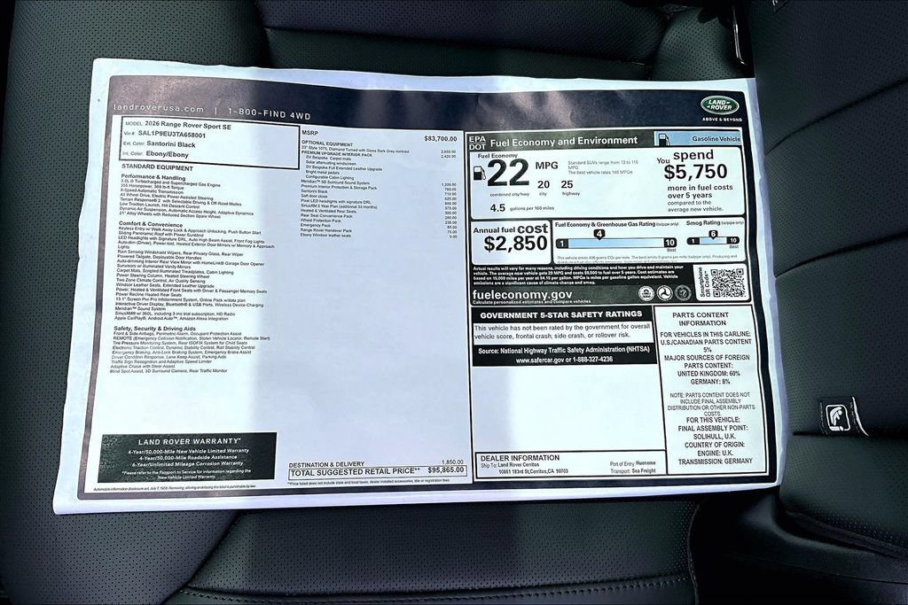 New 2026 Land Rover Range Rover Sport SE AWD/4WD image 14