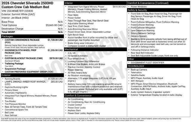 New 2026 Chevrolet Silverado 2500 Custom w/ Custom Convenience Package AWD/4WD image 4