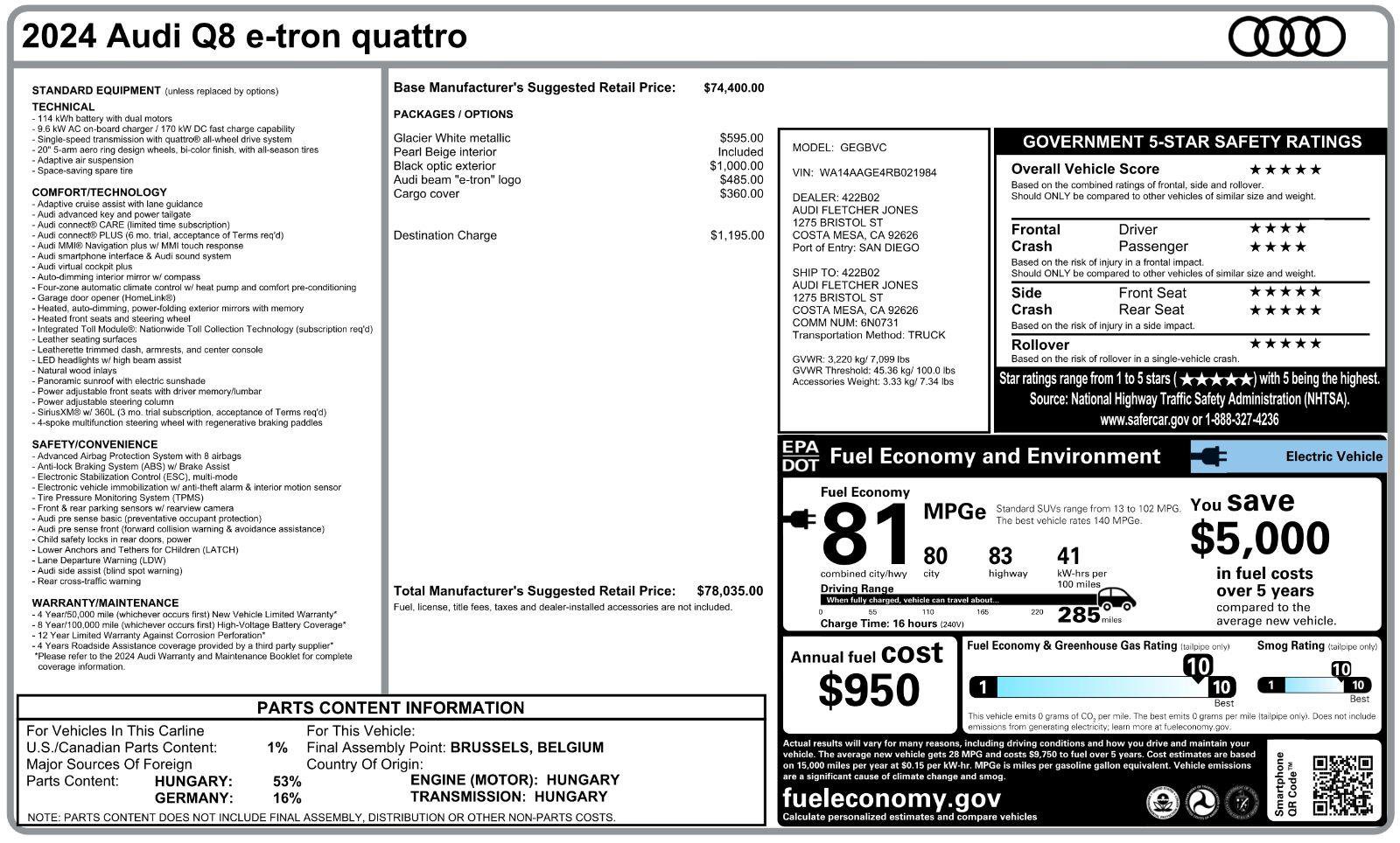 Used 2024 Audi Q8 e-tron Premium AWD/4WD image 5