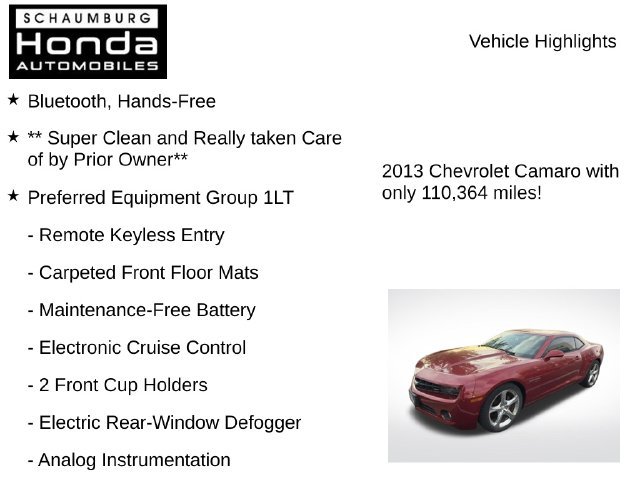 Used 2013 Chevrolet Camaro LT w/ RS Package RWD image 8