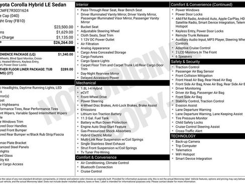 Used 2024 Toyota Corolla LE w/ LE Convenience Package FWD image 17