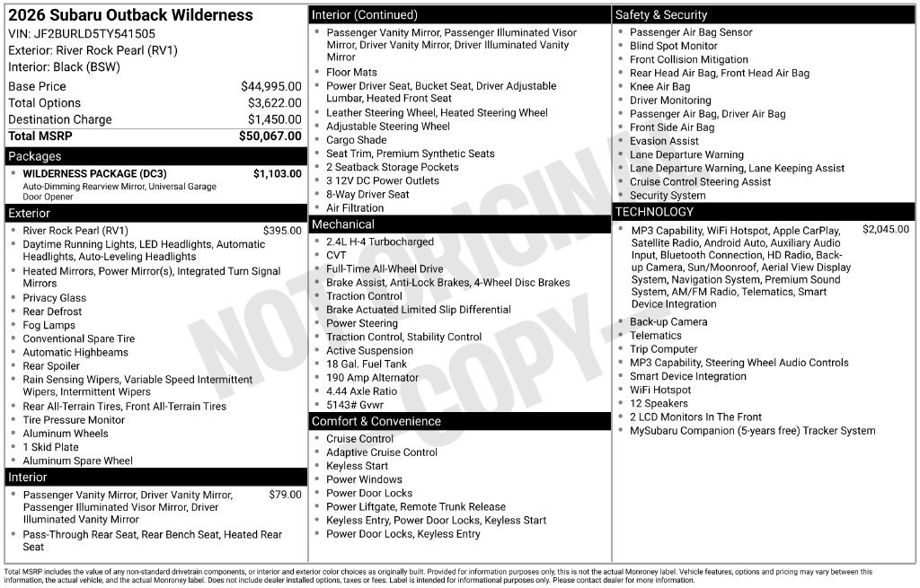 New 2026 Subaru Outback Wilderness w/ Wilderness Package AWD/4WD image 5