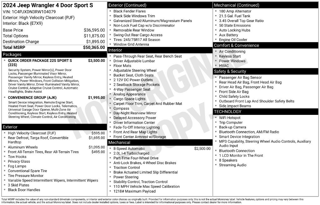 Certified 2024 Jeep Wrangler Unlimited Sport AWD/4WD image 4