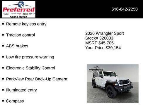 New 2026 Jeep Wrangler Unlimited Sport AWD/4WD image 6