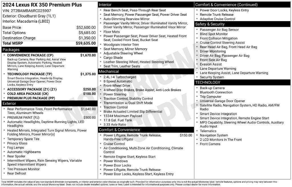 Used 2024 Lexus RX 350 Premium Plus w/ Convenience Package FWD image 2