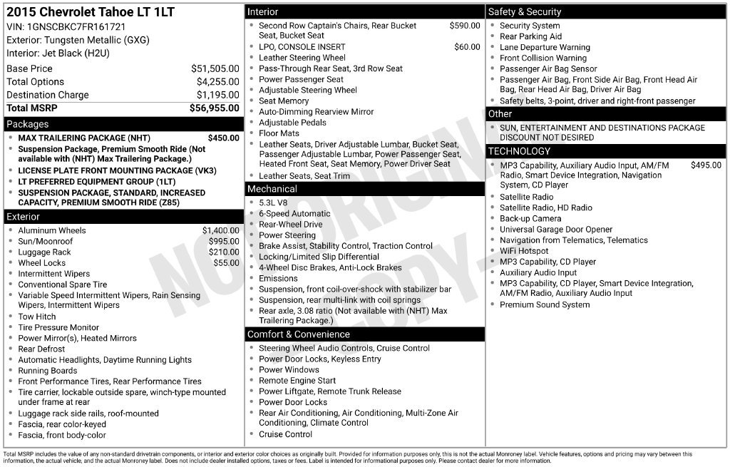 Used 2015 Chevrolet Tahoe LT w/ Max Trailering Package RWD image 4
