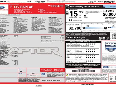 Used 2021 Ford F150 Raptor w/ Equipment Group 801A High AWD/4WD image 4