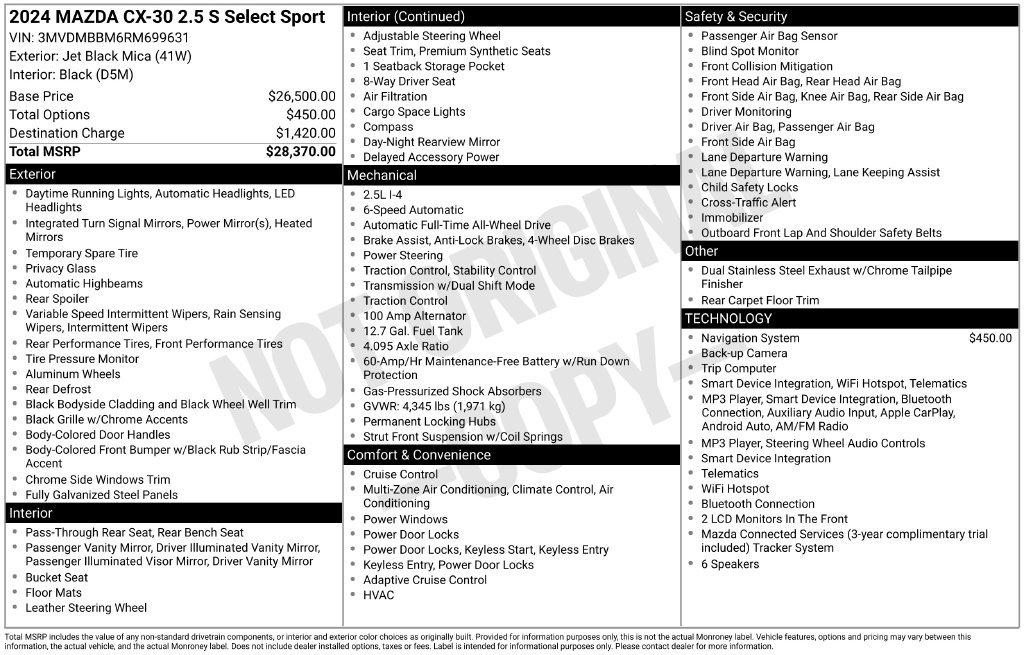 Used 2024 MAZDA CX-30 AWD 2.5 S w/ Select Sport Pkg image 34