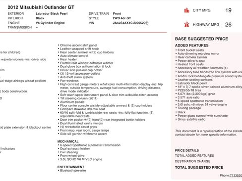 Used 2012 Mitsubishi Outlander GT FWD image 5