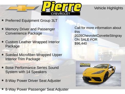 New 2026 Chevrolet Corvette Stingray Premium Conv w/ Stealth Interior Trim Package RWD image 7
