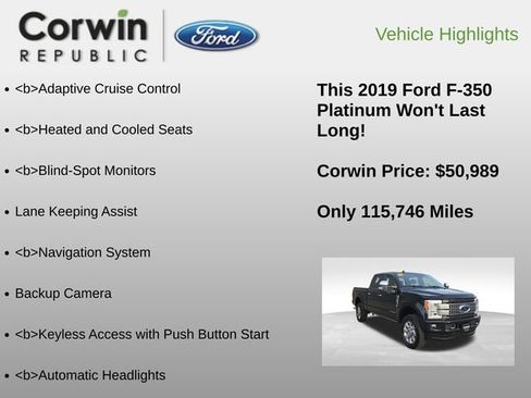 Used 2019 Ford F350 Platinum w/ Platinum Ultimate Package image 6