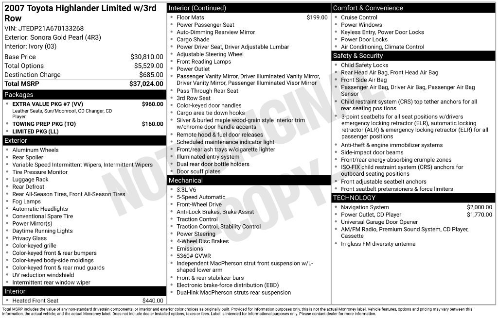 Used 2007 Toyota Highlander Limited w/ Extra Value Pkg #7 FWD image 36