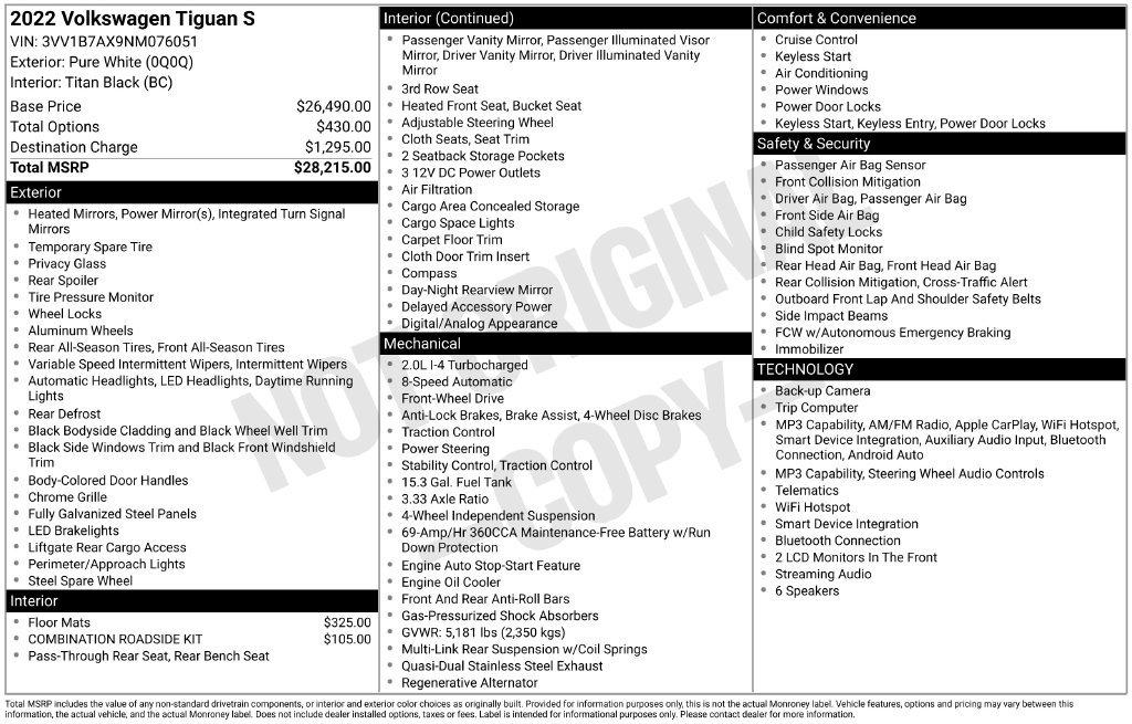 Certified 2022 Volkswagen Tiguan S FWD image 10