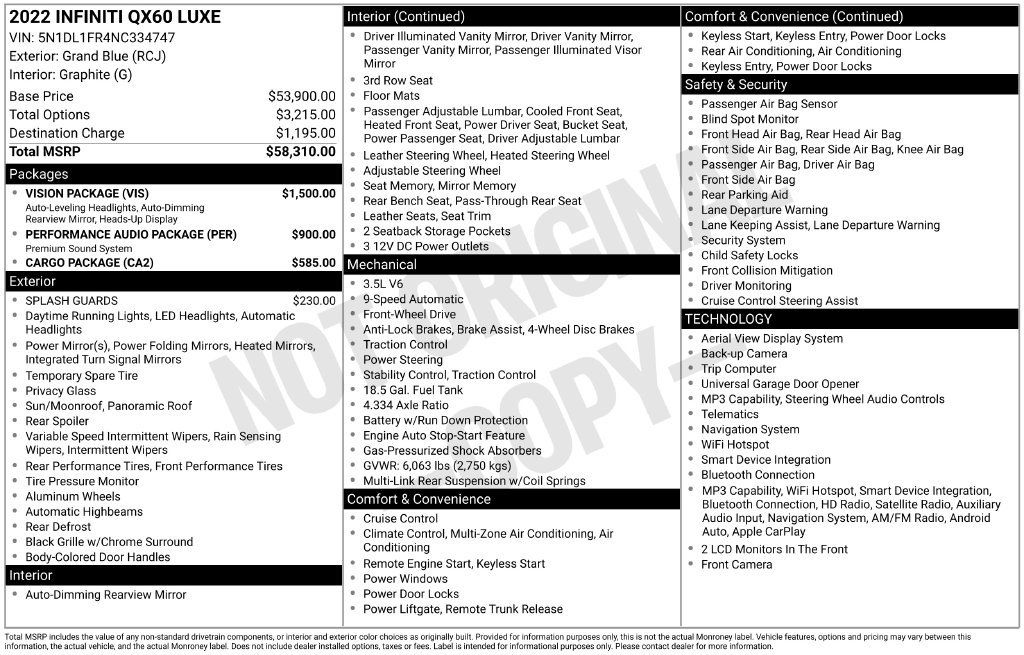 Used 2022 INFINITI QX60 Luxe w/ Vision Package FWD image 5