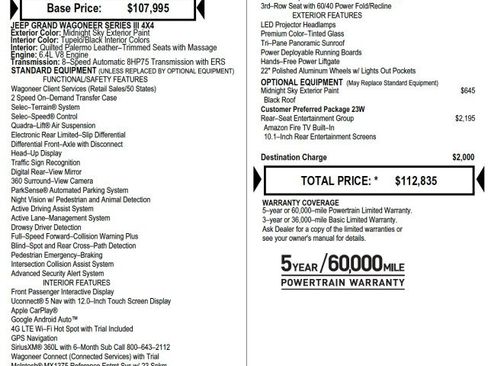 Used 2022 Jeep Grand Wagoneer Series III w/ Rear Seat Video Group 1 image 2