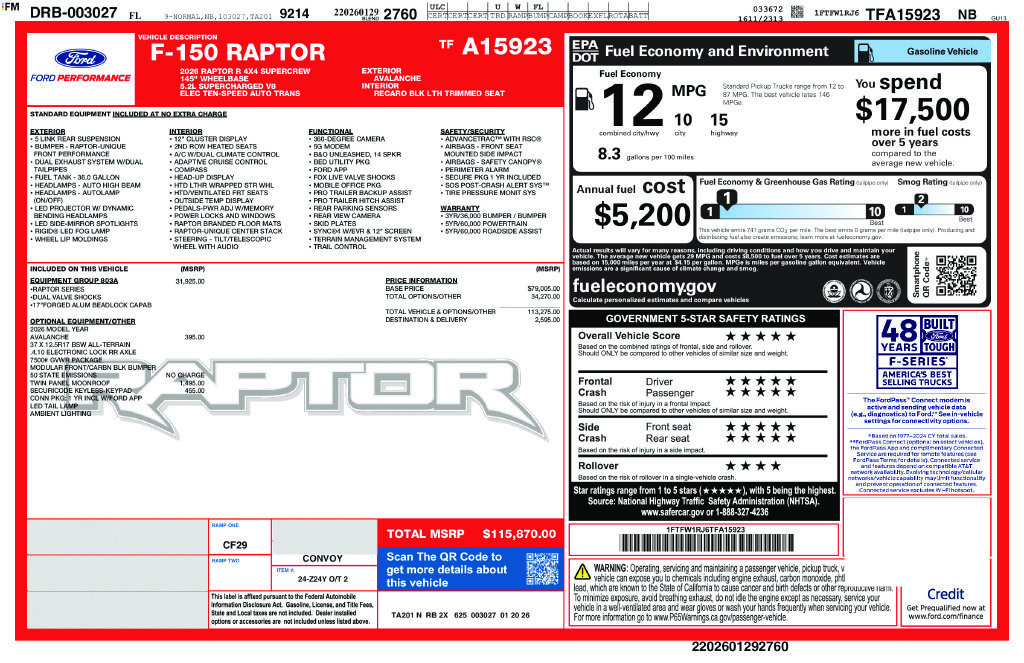 Used 2026 Ford F150 Raptor w/ Equipment Group 803A Raptor R AWD/4WD image 7