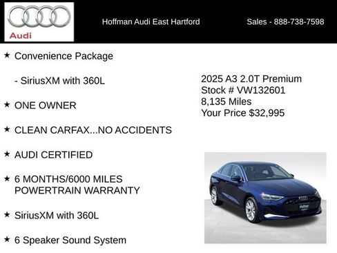 Certified 2025 Audi A3 2.0T Premium w/ Convenience Package AWD/4WD image 12