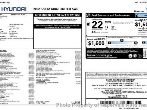 Used 2022 Hyundai Santa Cruz Limited w/ Cargo Package AWD/4WD image 52