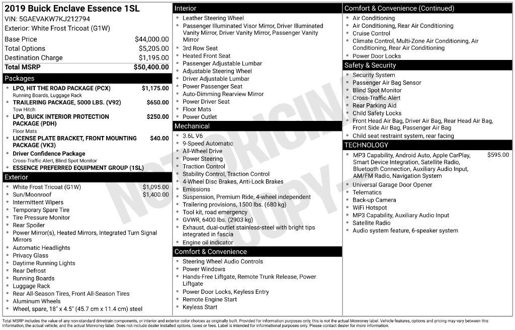 Used 2019 Buick Enclave Essence w/ LPO, Hit The Road Package AWD/4WD image 12
