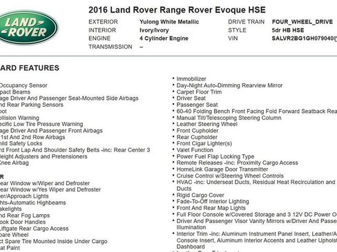 Used 2016 Land Rover Range Rover Evoque HSE AWD/4WD image 15