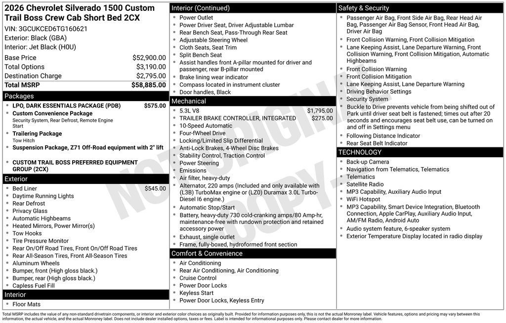 Used 2026 Chevrolet Silverado 1500 Custom Trail Boss w/ LPO, Dark Essentials Package AWD/4WD image 26