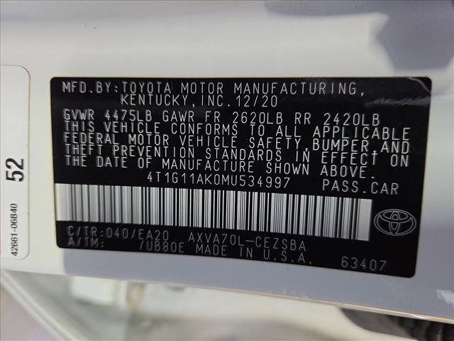 Certified 2021 Toyota Camry SE w/ Carpet Mat Package (TMS) FWD image 22