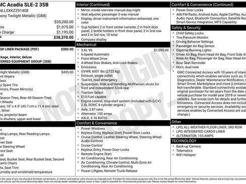 Used 2019 GMC Acadia SLE w/ LPO, Floor Liner Package image 4