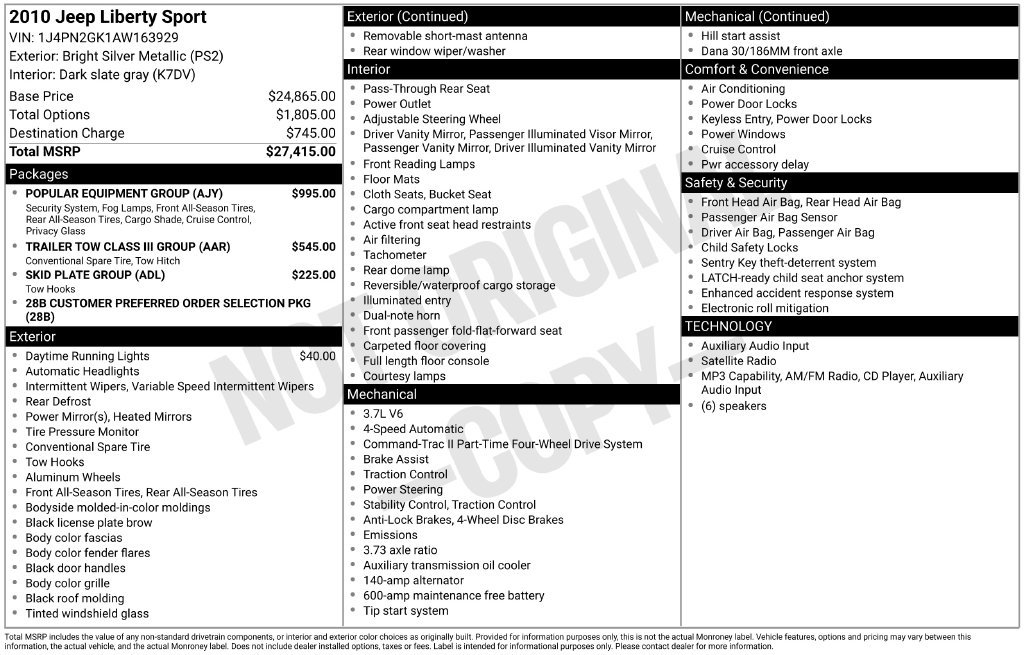 Used 2010 Jeep Liberty Sport w/ Popular Equipment Group AWD/4WD image 6