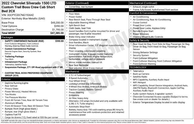 Used 2022 Chevrolet Silverado 1500 Custom Trail Boss w/ Safety Confidence Package AWD/4WD image 32