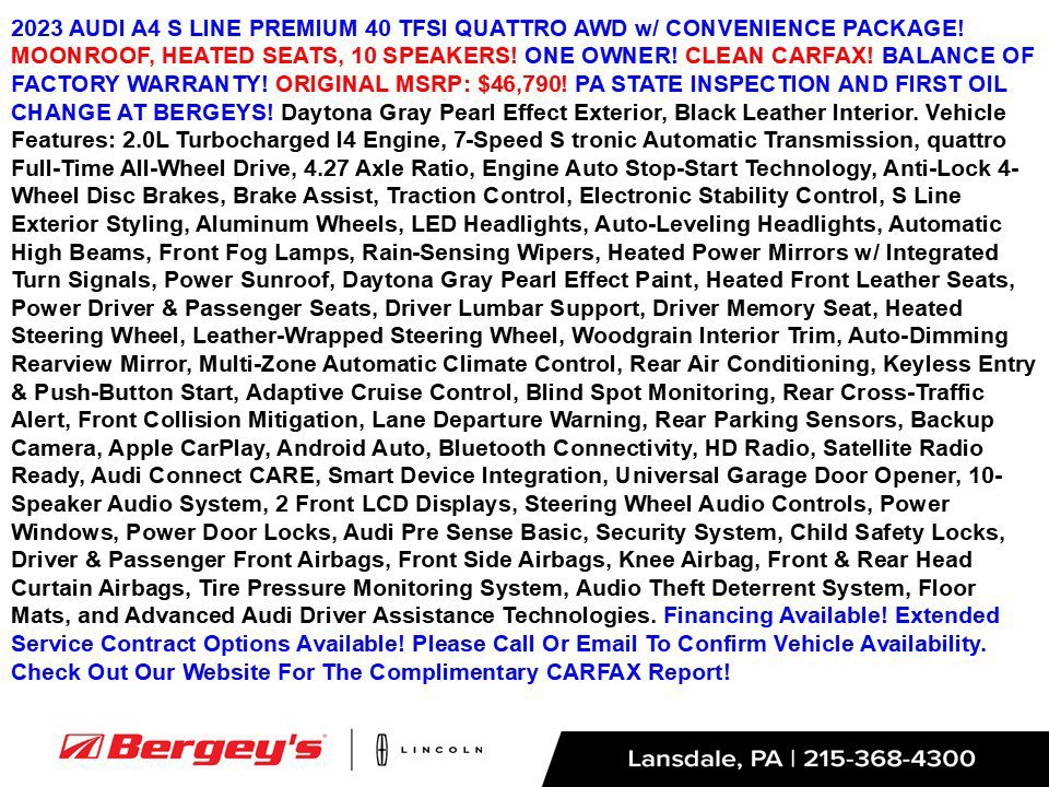 Used 2023 Audi A4 2.0T Premium w/ Convenience Package AWD/4WD image 2