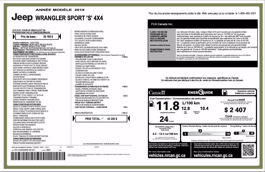 Used 2019 Jeep Wrangler Sport w/ Quick Order Package 24S AWD/4WD image 8