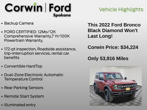 Certified 2022 Ford Bronco Black Diamond AWD/4WD image 7