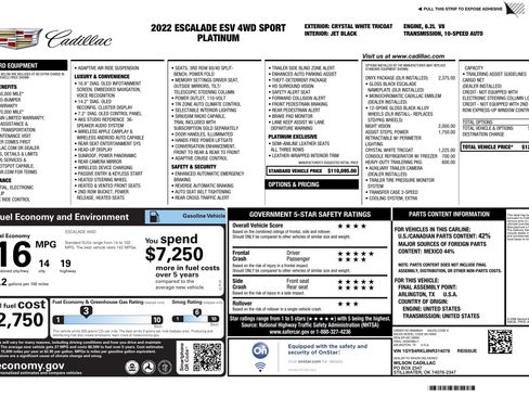 Used 2022 Cadillac Escalade ESV Sport Platinum w/ LPO, ONYX Package image 3
