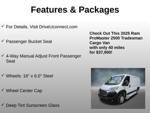 Used 2025 RAM ProMaster 2500 w/ U-Haul Equipment Group FWD image 8