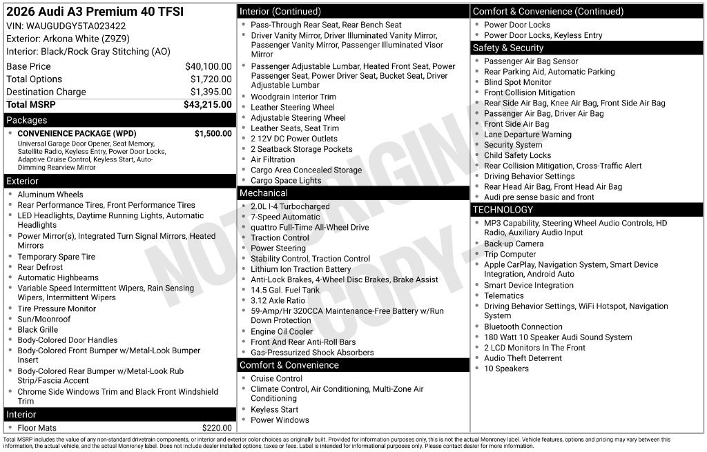 Certified 2026 Audi A3 2.0T Premium w/ Convenience Package AWD/4WD image 33