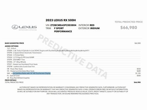 Used 2023 Lexus RX 500h F Sport w/ Accessory Package (Z1) image 2