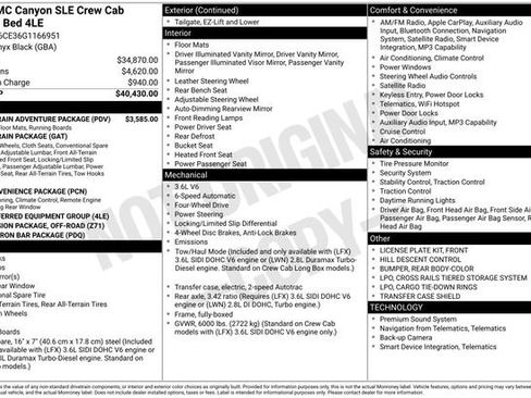 Used 2016 GMC Canyon SLE w/ All Terrain Adventure Package AWD/4WD image 44